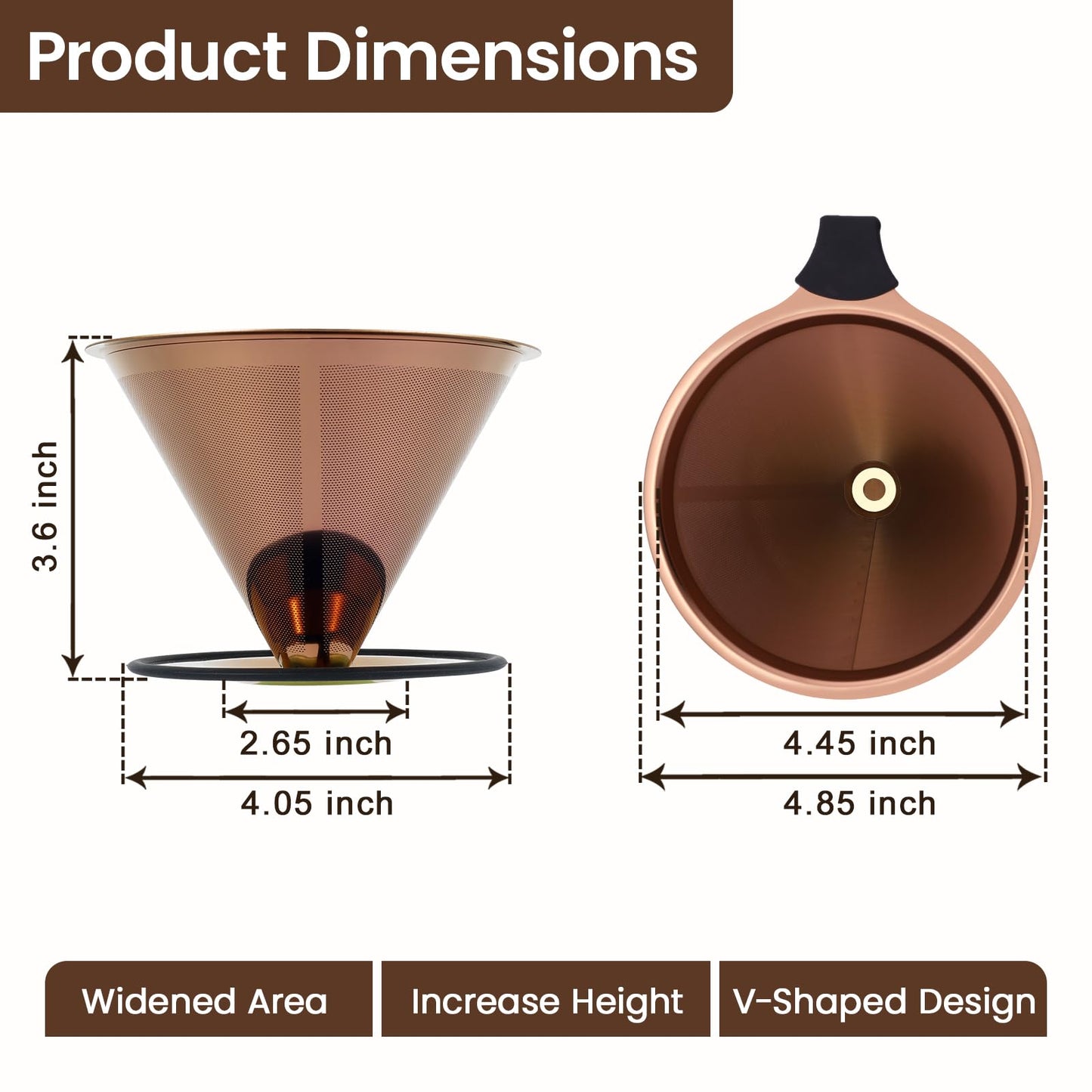 【2.0 Upgraded】Pour Over Coffee Dripper, Stainless Steel Drip Cone Brewer, Reusable Metal Coffee Strainer with Non-Slip Ring & Handle, Paperless Pour Over Coffee Maker (2.0 Titanium Copper)