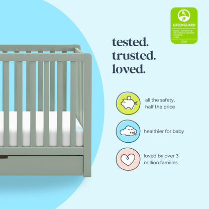 Carter's by Davinci Colby 4-in-1 Convertible Crib with Trundle Drawer in Light Sage, Greenguard Gold Certified, Undercrib Storage