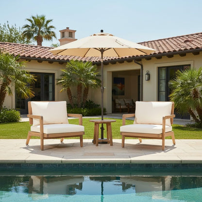 Christopher Knight Home Maeve Set of 2 Mid Century Modern Patio Furniture Acacia Wood Club Chairs, Outdoor Lounge Chairs, Relaxing Armchairs/Accent Chairs with Cushions for Patio, Light Teak+Beige
