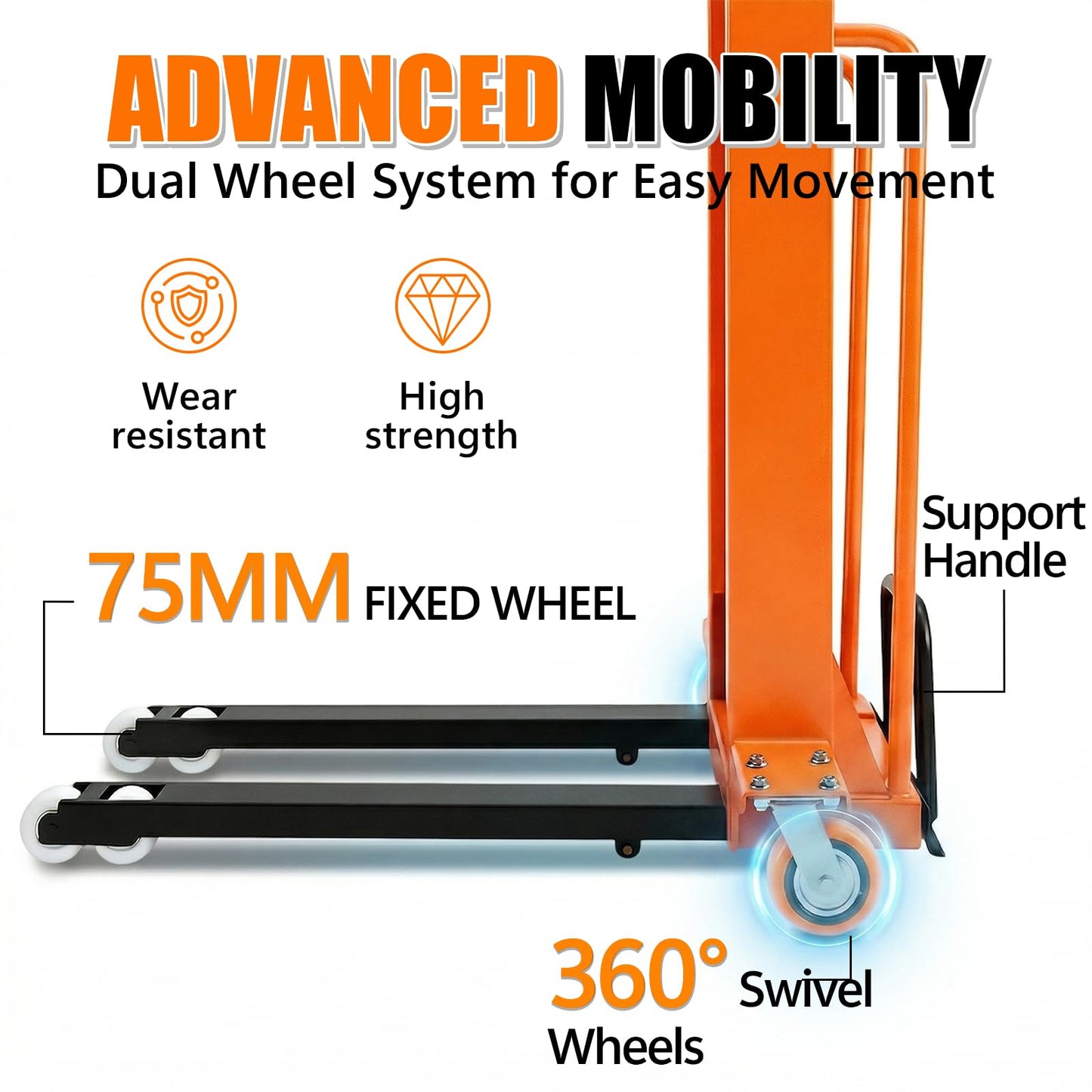 1100 Lbs Electric Manual Pallet Stacker, 63" Lift Height 1500W Powered Walkie Stacker with 48V 10Ah Battery, Manual Hand Forklift Pallet Truck for Warehouse, Logistics, Workshop