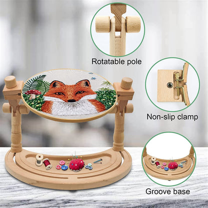 Adjustable Embroidery Stand, Wooden Hoop Stand Holder,Desktop 360° Rotating Embroidery Kit Lap Frame,B
