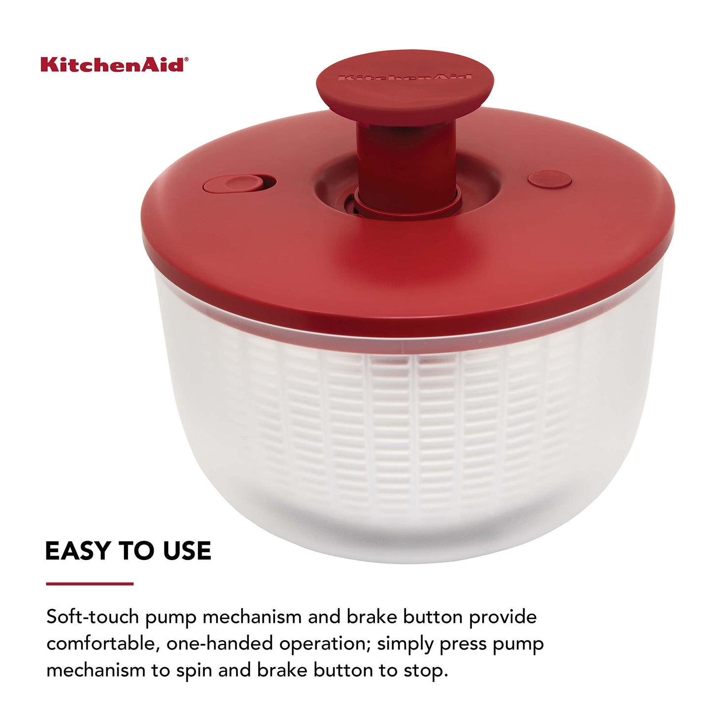 KitchenAid Universal Salad Spinner with Removable Bowl, Colander and One Handed Pump Mechanism, Large Bowl Nests and Features Non Slip Base, 7.43 Quart, Empire Red