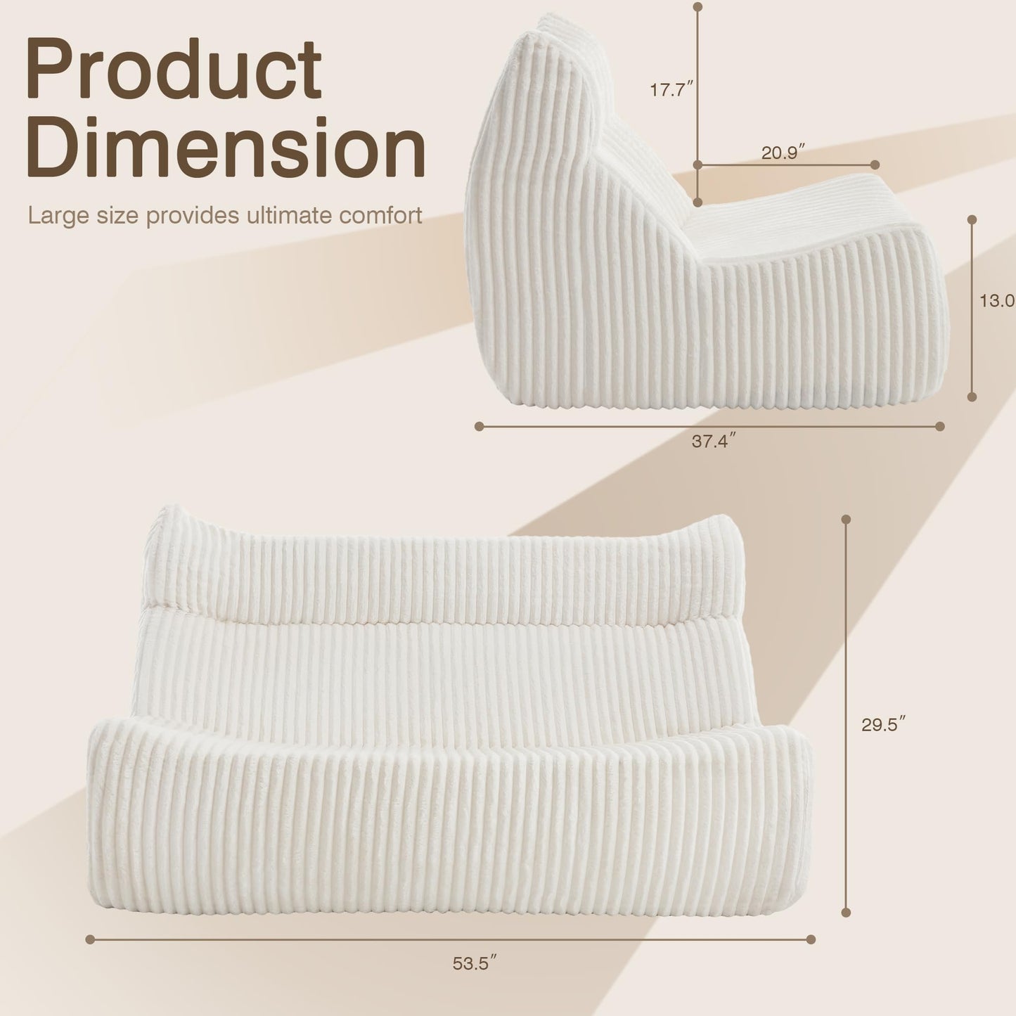 Ayiseedmid Lazy Floor Sofa, Comfy Sofa, Big Bean Bag Chairs,Fireside Chair for Living Room, Bedroom, Office (White, Loveseat)