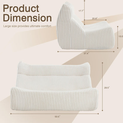 Ayiseedmid Lazy Floor Sofa, Comfy Sofa, Big Bean Bag Chairs,Fireside Chair for Living Room, Bedroom, Office (White, Loveseat)