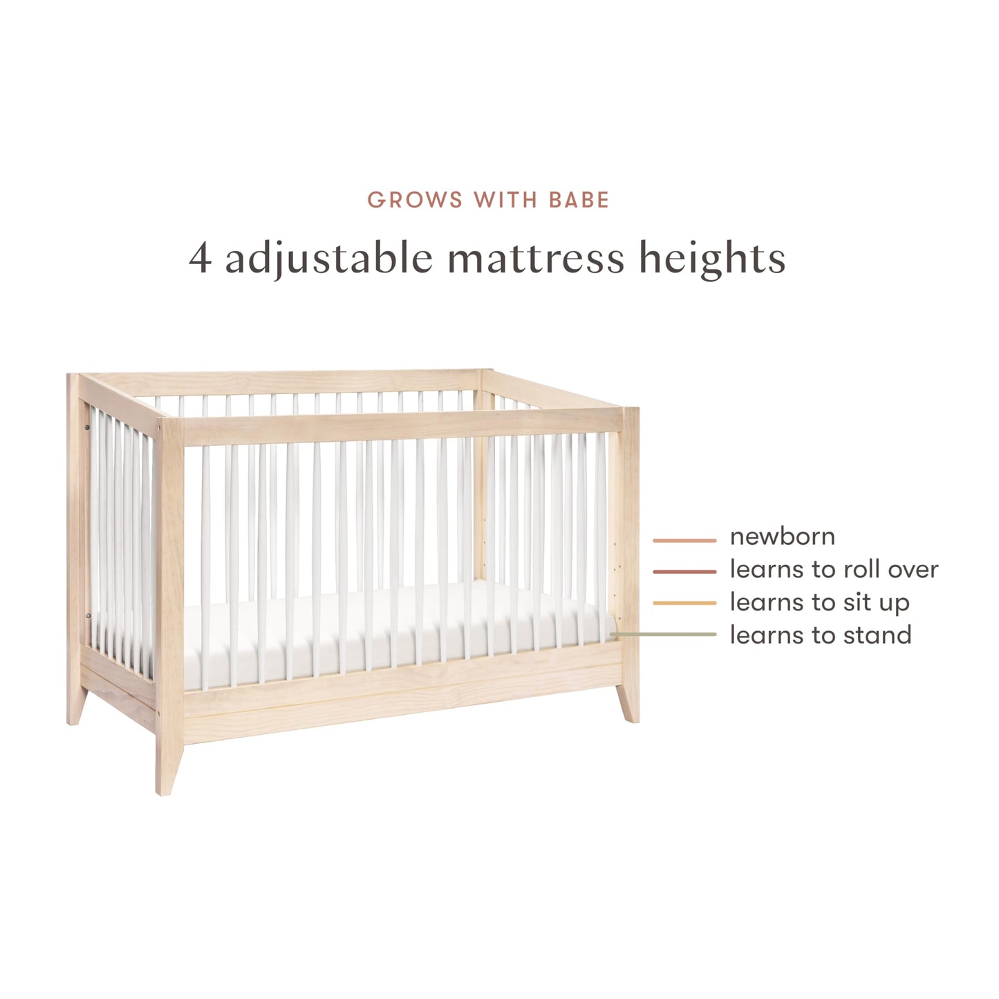 Babyletto Sprout 4-in-1 Convertible Crib with Toddler Bed Conversion Kit in Washed Natural and White, Greenguard Gold Certified