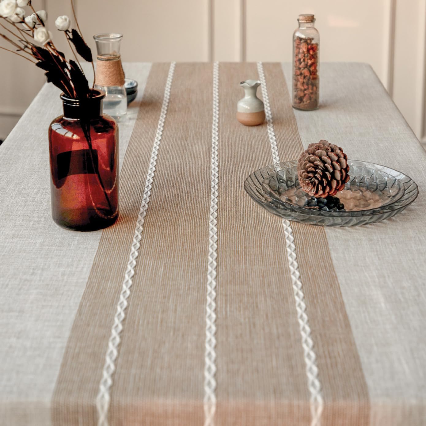 Warm Star Tablecloths,Cotton Linens Wrinkle Free Anti-Fading,Tabletop Decoration Washable Dust-Proof,Table Cover for Kitchen Dinning Party, Light Coffee, Rectangle/Oblong, 55''x86'',6-8 Seats