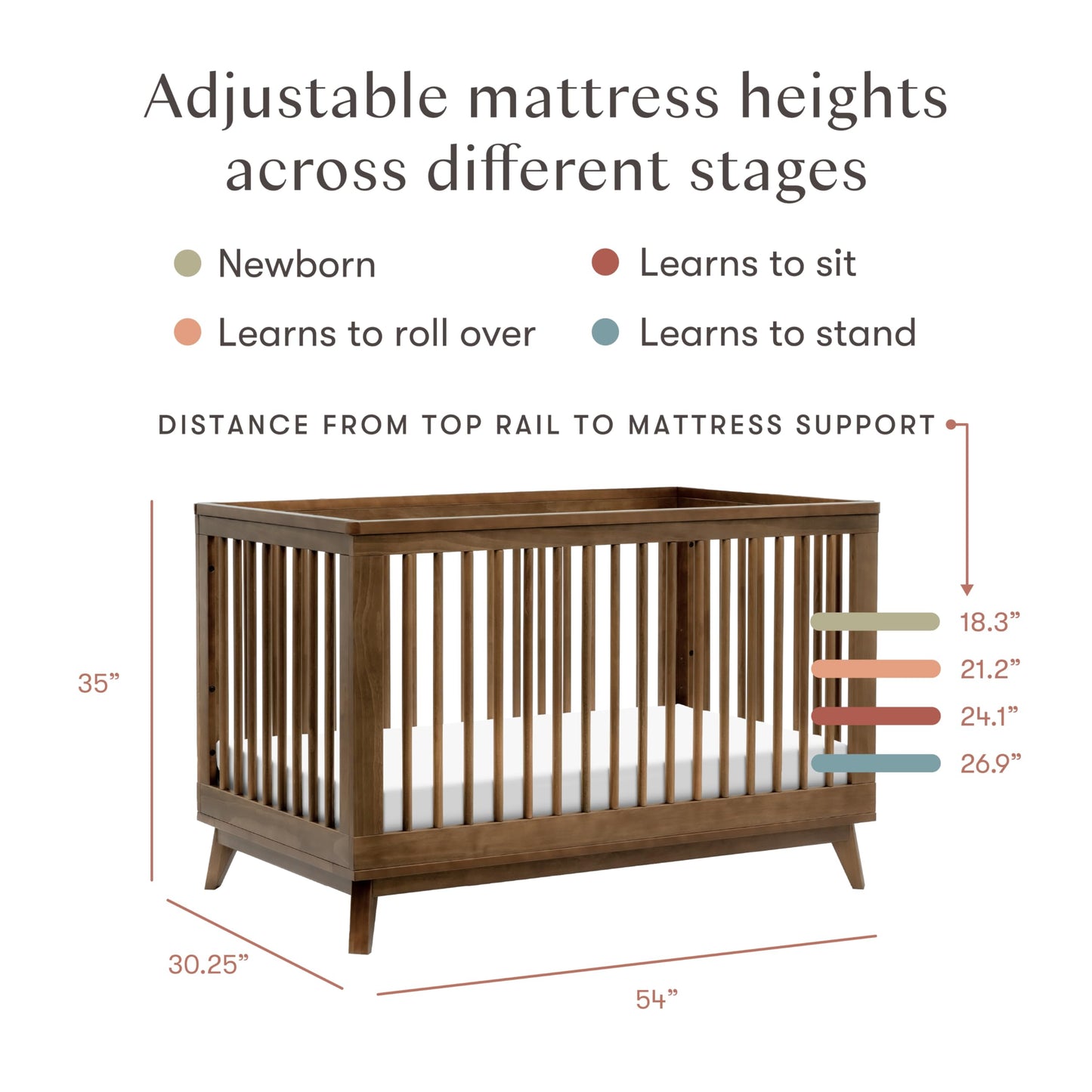 Babyletto Scoot 3-in-1 Convertible Crib with Toddler Bed Conversion Kit in Natural Walnut, Greenguard Gold Certified
