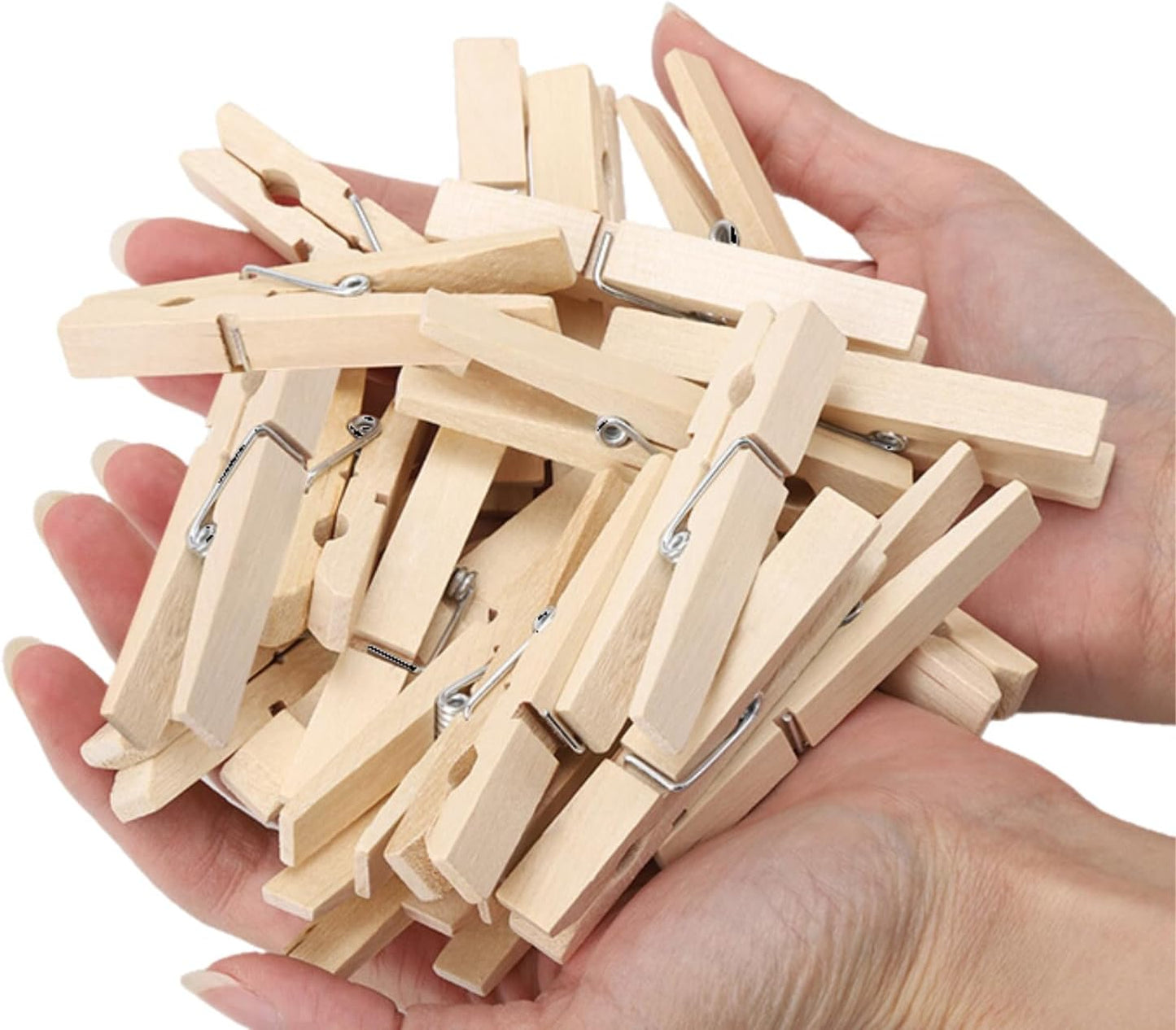 Clothes Pins, 50 Pack, 2.9 in Natural Birchwood, Rust and Moisture Resistant Clothespins with Storage Bag for Hanging