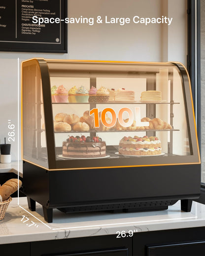 Upstreman Countertop Pastry Display Refrigerator, 3.5 Cu.Ft Commercial Cake Display Refrigerator, Bakery Showcase with LED Light, Digital Thermostat, for Café, Restaurant, Store (CD35)
