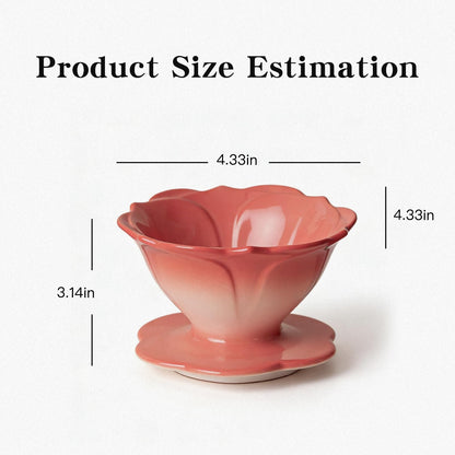 DHSUN Premium Ceramic Pour Over Coffee Dripper，Includes 40pcs Coffee Filter Papers, suitable for home and travel, Flower Petal Dripper（Gradient Red）