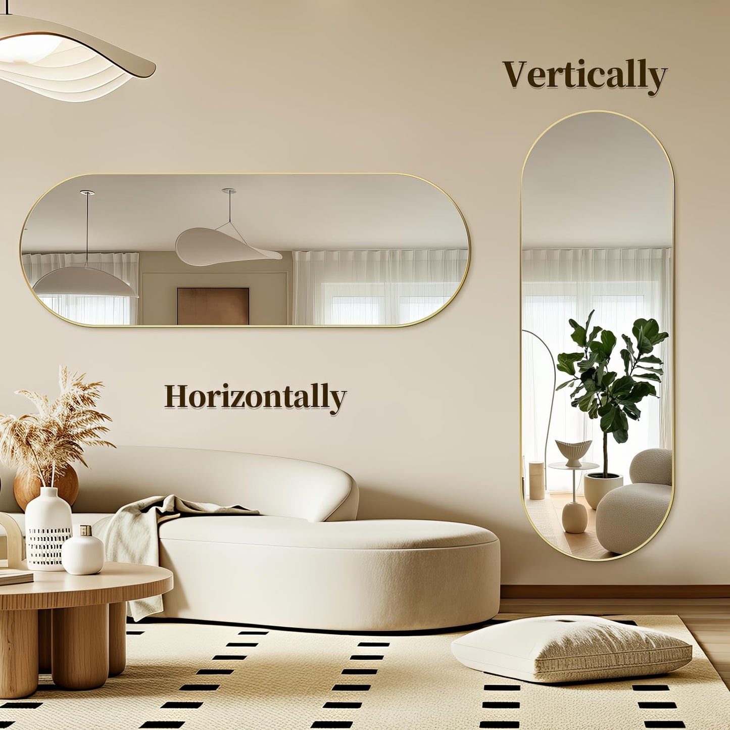 TheiaMo Oval Full Length Mirror, 71"×24" Wall-Mounted Mirror with Gold Frame in Shiny Gold, Ultra-Clear Explosion-Proof Dressing Mirror, Simple & Classic Deco for Cloakroom/Bedroom/Living Room
