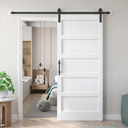 Fredbeck 38x84 inch White Barn Door with 6.6 FT Sliding Door Hardware Kit Included & Handle,MDF,Solid PVC Surface,DIY Assembly,5-Panel,Fit 35in-37in Opening