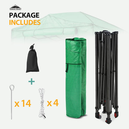 EAGLE PEAK 8x6 Portable Walk-in Greenhouse, Pop-up Indoor Outdoor Garden Green House, Zippered Doors and Windows, PE Cover, Green