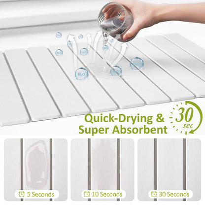 Large Stone Dish Drying Mat for Kitchen Counter, 24"(L)×16"(W), Collapsible Quick Dry Stone Dish Mats, Super Absorbent Diatomaceous Earth Drying Pad for Dishes Bottles Cups, Any Countertop (White)