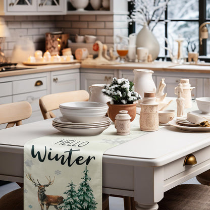 Mindsoft 4 Pcs Hello Winter Christmas Table Runner Seasonal Table Runners 13 x 72 Inch Maple Sunshine Sunflower Decorations Tulip Summer Fall Holiday Kitchen Dining Decoration for Home Party Decor