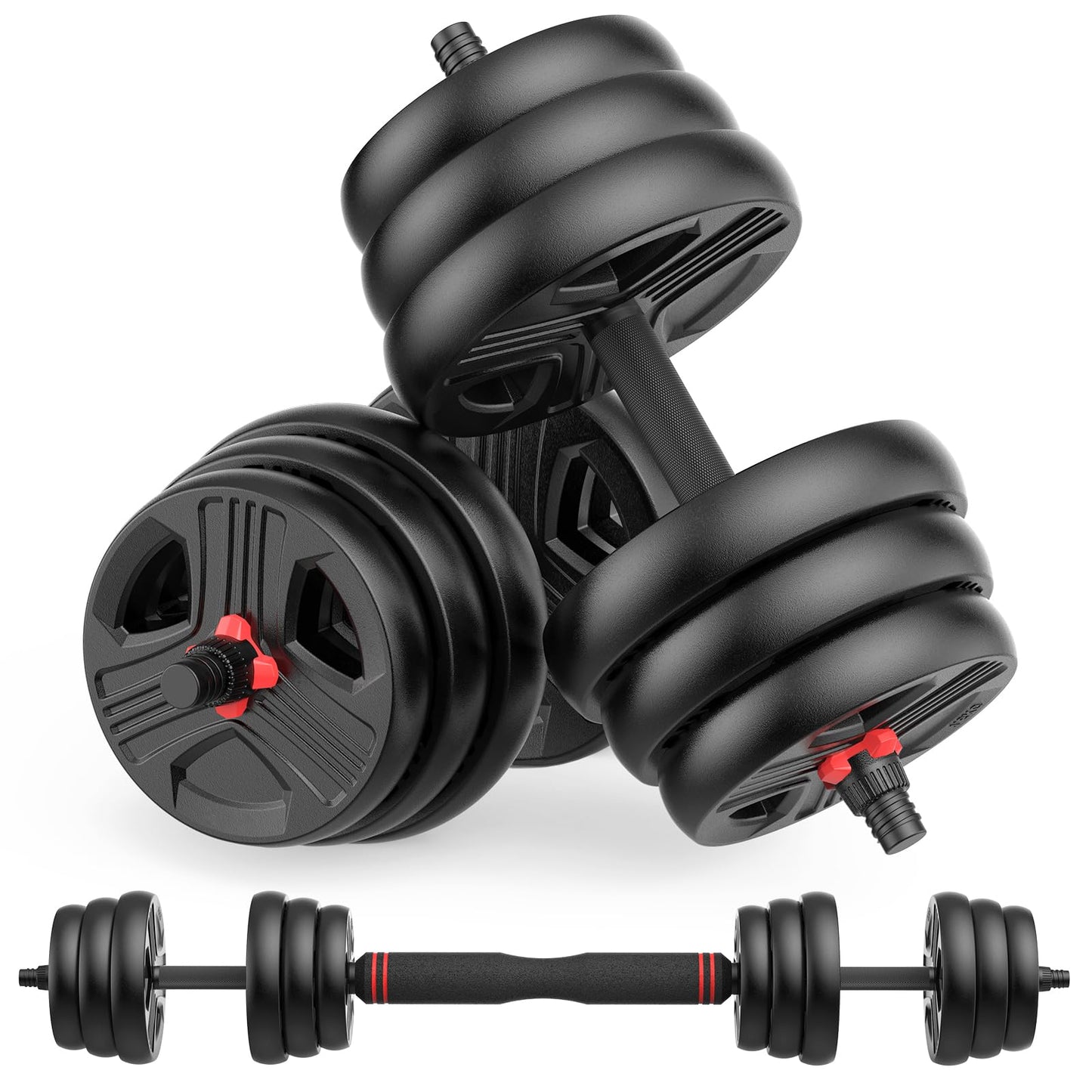 Adjustable Dumbbells, 20/30/40/55/60/70/80/90lbs Free Weights Dumbbells Convertible 2 or 3 in 1 Set Used as Barbell, Kettlebells, A Pair of Lightweight for Home Gym