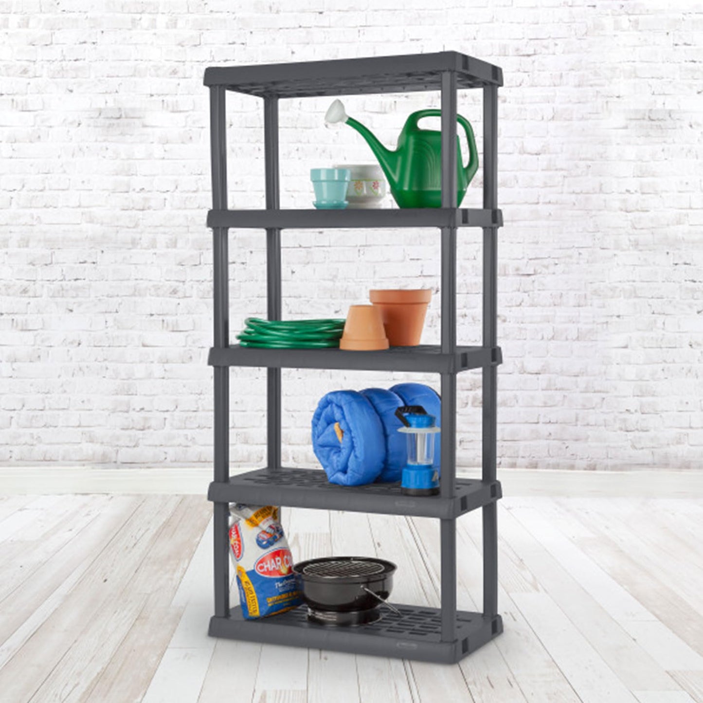 Sterilite 4-Pack 5 Shelf Unit, Heavy-Duty Shelving Storage Rack for Home and Garage, Gray - Multipurpose Plastic Organizer Shelves for Smart Organization