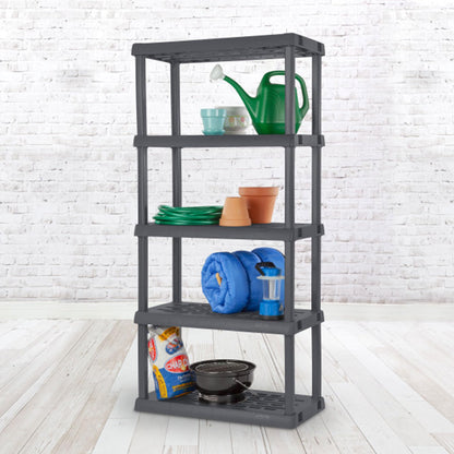 Sterilite 4-Pack 5 Shelf Unit, Heavy-Duty Shelving Storage Rack for Home and Garage, Gray - Multipurpose Plastic Organizer Shelves for Smart Organization