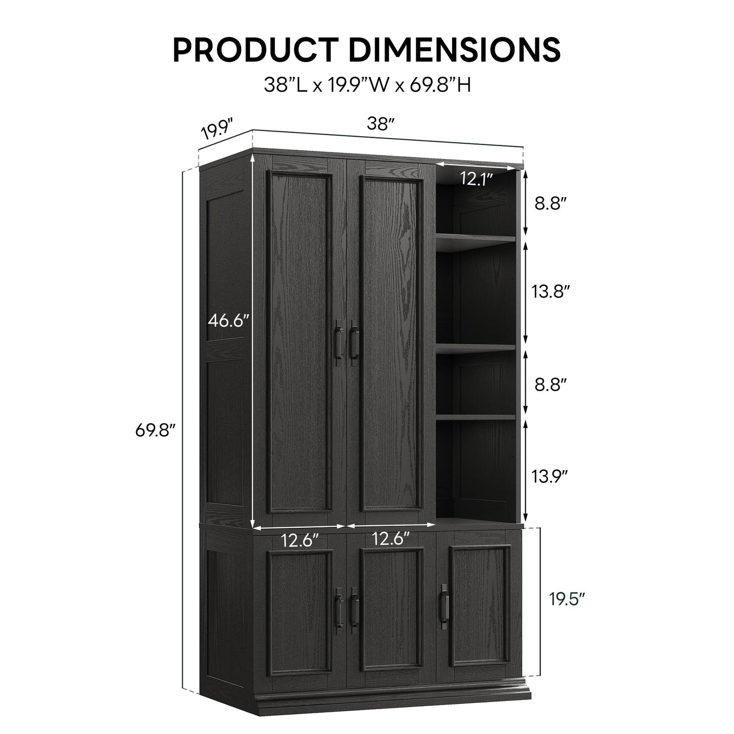LIKIMIO Armoire Wardrobe Closet 70" H, 5 Doors Bedroom Wooden Wardrobe with 4 Storage Shelves and Hanging Rod, Clothing Storage Cabinet Organizer Combination, Black