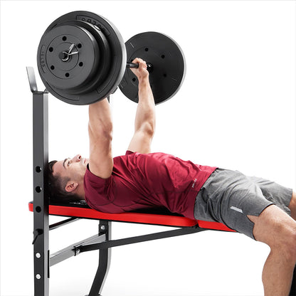 Marcy Pro Standard Weight Bench with 100 lbs Vinyl-Coated Weight Set PM-2084, Flat