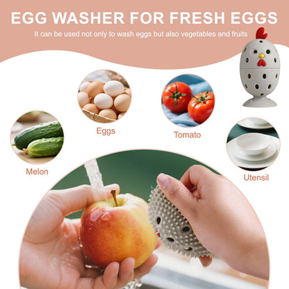wonlex 4PCS Egg Brush Cleaner Multipurpose Fruit and Vegetable Rotating Scrubber Tool for Fresh Eggs, Reusable Chicken Duck Egg Washer Scrubber (Grey+Yellow)