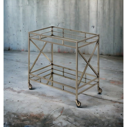 Kristensen Mirrored & Antique Gold Finish Serving Cart - Antique Gold - Serving Cart with Mirrored Top & Shelf - Elegant Finish