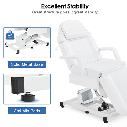 BarberPub Fully Electric Facial Bed with 3 Motor for Esthetician, Tattoo Chair for Client, Massage Bed for Esthetician, Electric Adjustment 2751 (White)