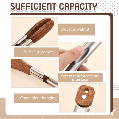 Honeydak 3 Pcs Wooden Tongs for Cooking 7" 9" 12" Wood Tip Serving Tongs with Locking for BBQ Salad Cooking and Grilling, Includes Anti-slip Handle with Hanging Hole