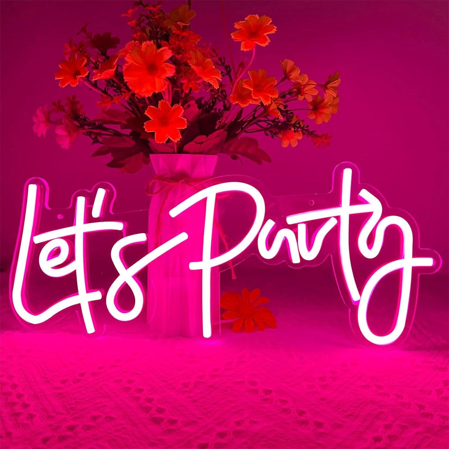 Let's Party Neon Sign, LED Neon Lights for Bedroom Wall Decor, Art Decorative Lights for Bachelorette Party, Engagement Party, Birthday Party, Living Room, Gamer Room Decor Aesthetic (Warm White)