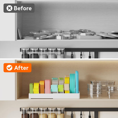 Lifewit Kitchen Cabinet Organizer for Food Contanier Lid, Expandable Lids Holder with 8 Adjustable Dividers & 9 Sections for Pantry Organizers and Storage, Home Drawer Organization, Large, 9.8"-17"