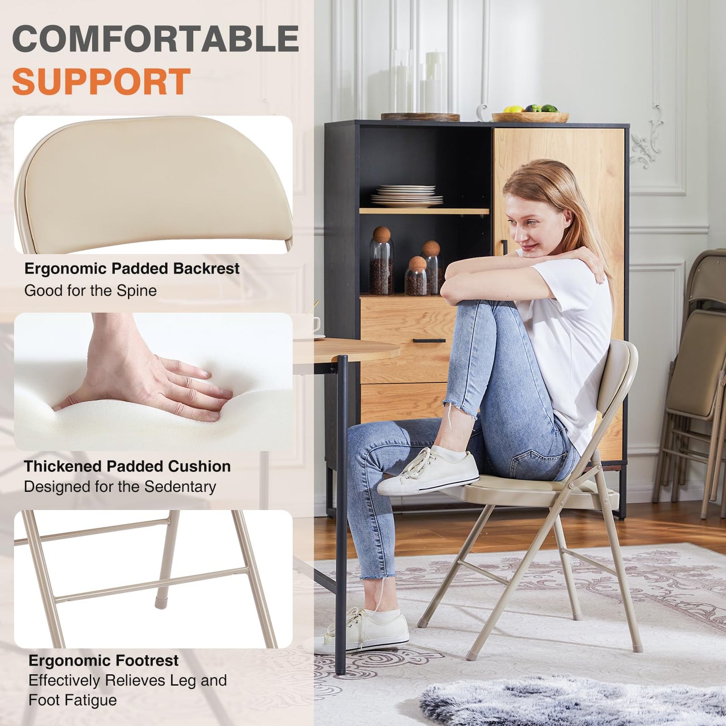 Sweetcrispy Folding Chair 16 Pack, Leather Padded Folding Chairs, Sturdy Metal Foldable Chairs, Easy to Use and Store, Outdoor and Indoor, for Home, Office, Party, Comfy