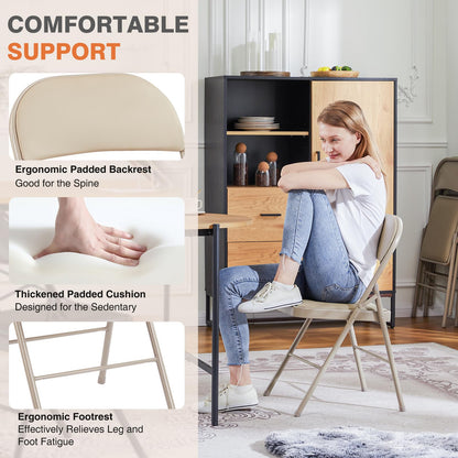 Sweetcrispy Folding Chair 16 Pack, Leather Padded Folding Chairs, Sturdy Metal Foldable Chairs, Easy to Use and Store, Outdoor and Indoor, for Home, Office, Party, Comfy