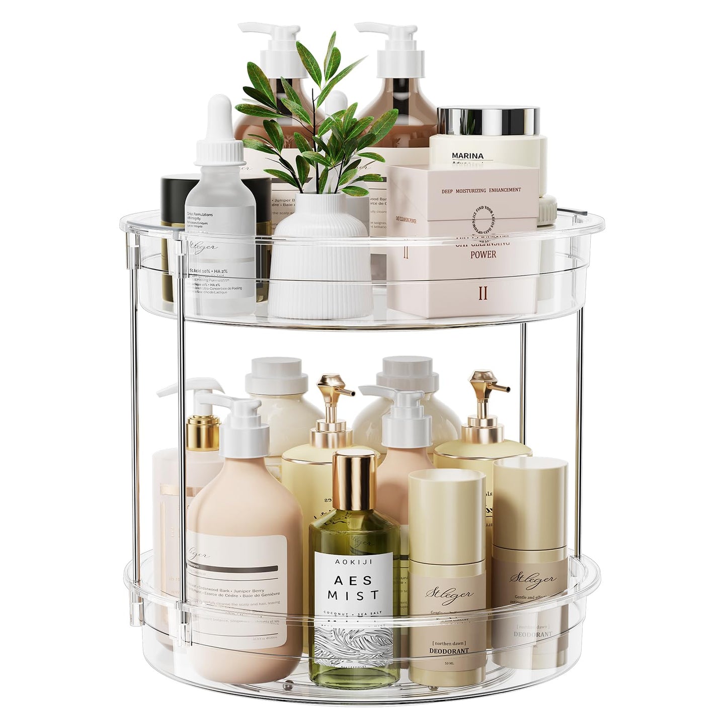 LAMU 12inch 2 Tier Lazy Susan Turntable Organizer Rotating Spice Rack Organization for Cabinet, Kitchen, Pantry, Countertop, Bathroom, Vanity, Medicine Cabinet Organizer, Clear