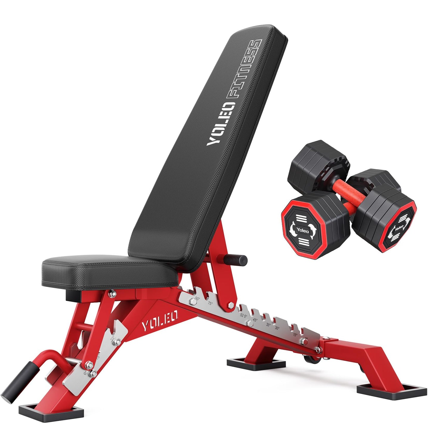 YOLEO Commercial Adjustable Weight Bench - MAX 2300LBS Heavy Duty Workout Bench for Home Gym, Decline/Flat/Incline Bench Press 2.4" Thick Pad (6-Step Assembly) (Weight Bench + 2 Dumbbells)