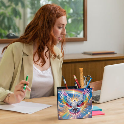 DIY 5D Diamond Painting Pen Holder – Peaceful Rainbow Dove Pencil Cup for Inspirational Decor, Acrylic Diamond Art Pen Holder Organizer, 5D DIY Desk Organizer with Beads, for Craft Desk or Gift