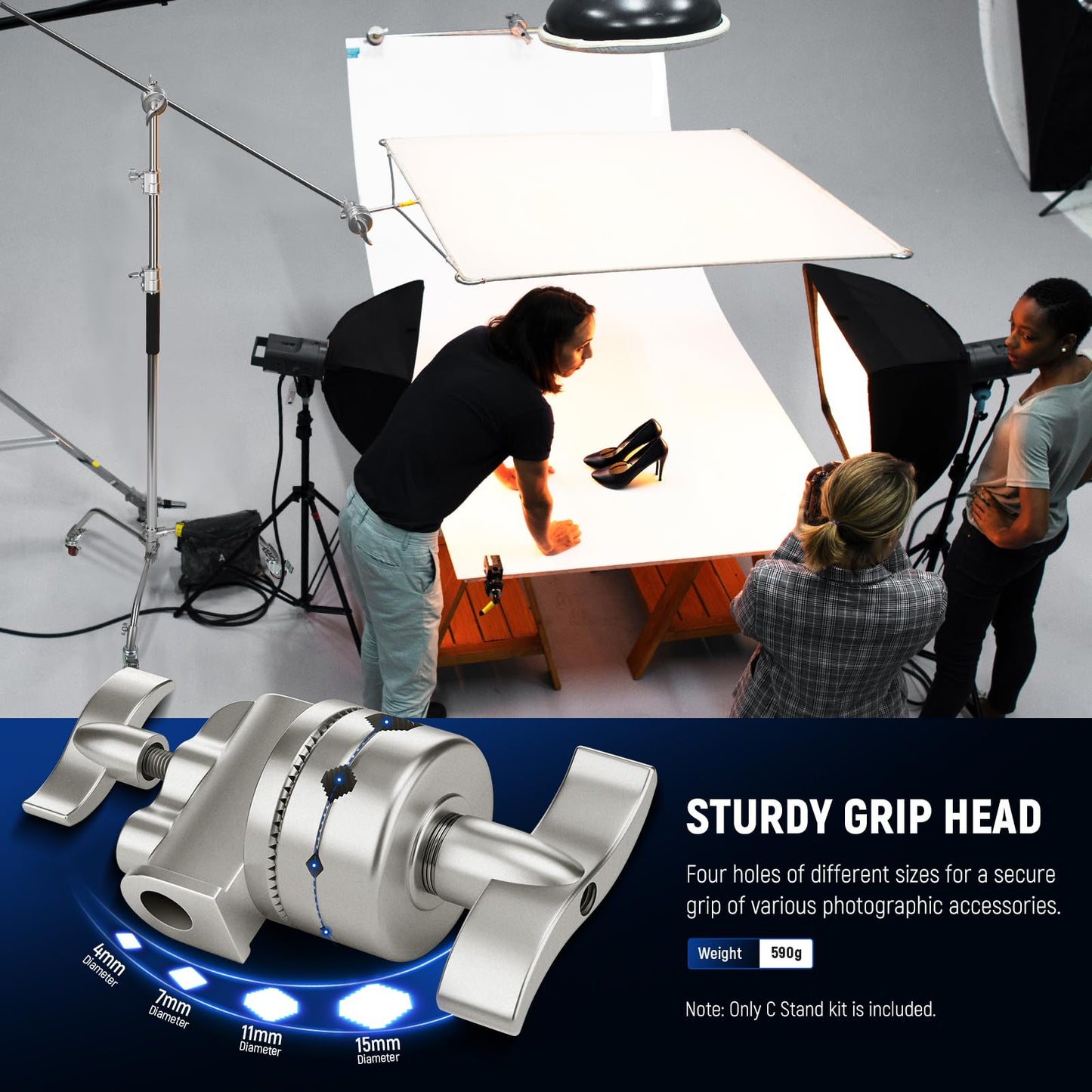NEEWER Heavy Duty Light Stand, Metal 11.15ft/3.4m Adjustable Photography C Stand Tripod with Boom Arm Built in Spring Cushion 1/4" Screw for Studio LED Lights, DSLR Camera, Max Load: 22lb/10kg, Black