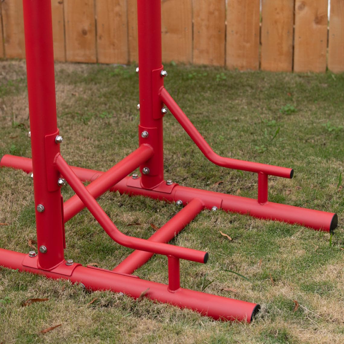 Titan Fitness Outdoor Power Tower, Red, 4-Stations-in-1, Pull-Up, Dip, Knee Raise, Push-Up Stations