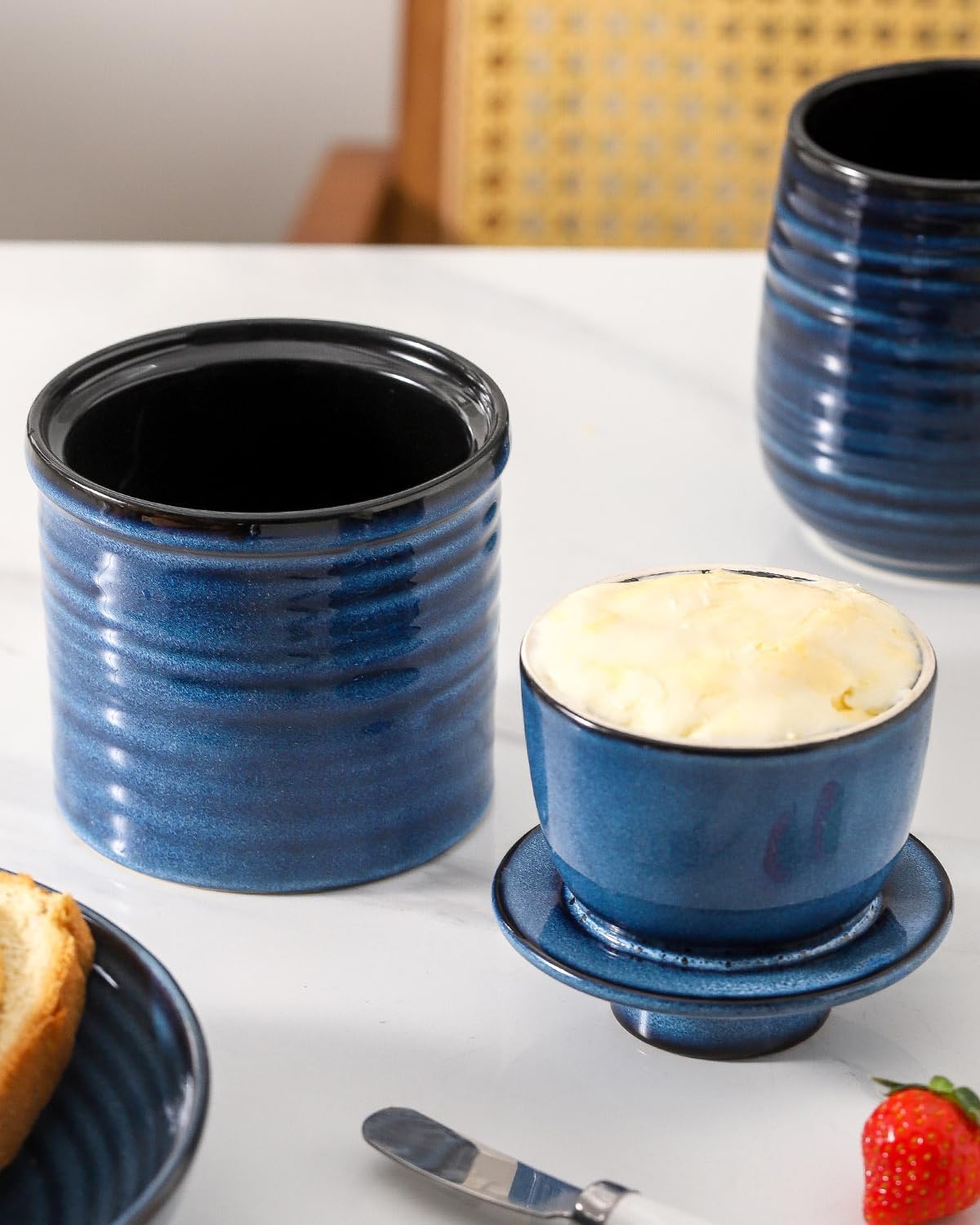 Countertop, Ceramic Butter Crock, Butter Dish with Lid, Pottery Butter Container for French Butter Keeper for Kitchen