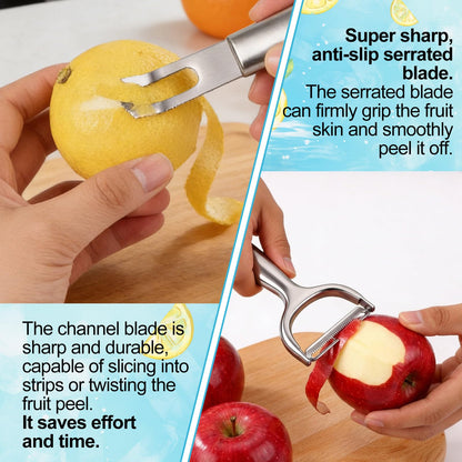 Lemon Zester & Vegetable Peeler Set, Stainless Steel Fruit Kitchen Peeler Grater Tool Practical Handheld Zester for Bar Cocktail Garnishes Culinary Citrus Food Peel Kitchen Use