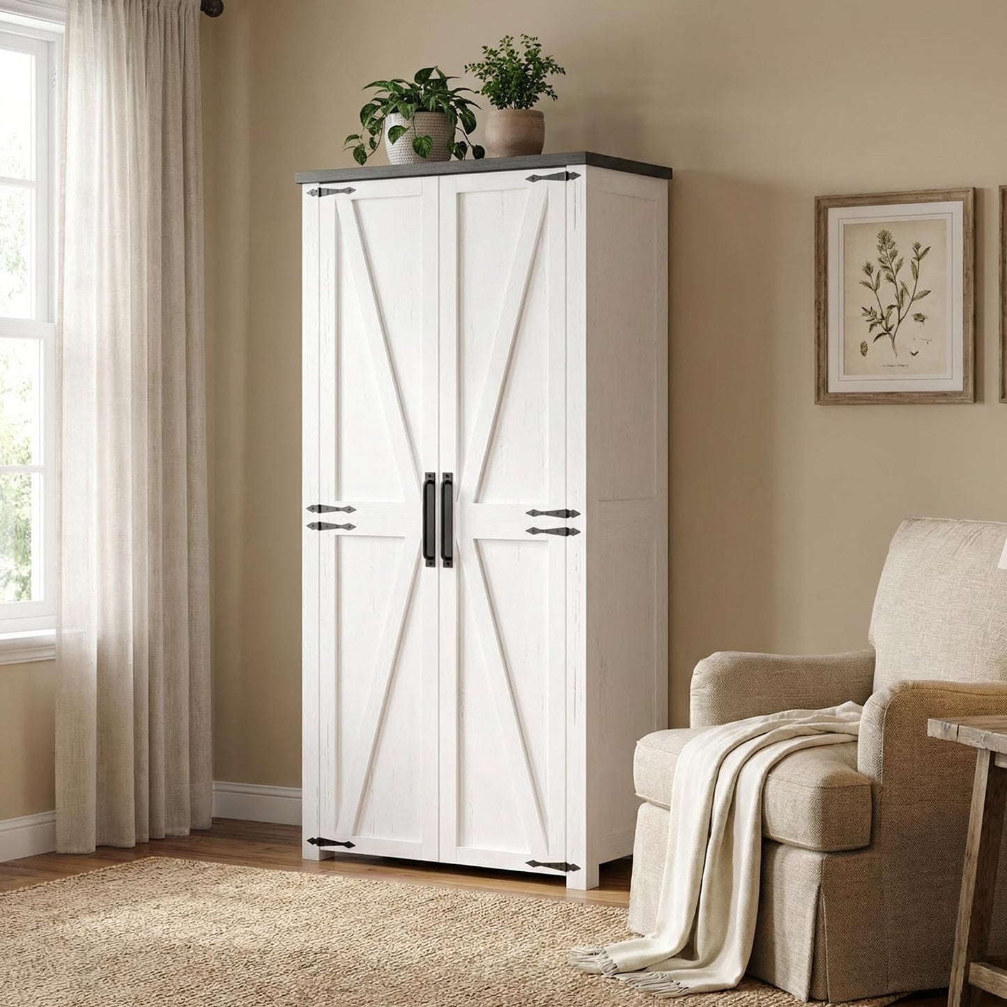 Furnivio Craft Cabinet with Storage - 71" Sewing Cabinet with LED Lights, Adjustable Shelves, Hobby Storage Cabinet for Craft Room, Food Pantry Cabinet for Kitchen, Dinning Room or Living Room