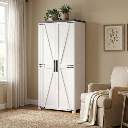 Furnivio Craft Cabinet with Storage - 71" Sewing Cabinet with LED Lights, Adjustable Shelves, Hobby Storage Cabinet for Craft Room, Food Pantry Cabinet for Kitchen, Dinning Room or Living Room