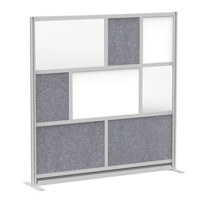 Room Divider for Office Privacy – Modular Freestanding Partition with Whiteboard, PET Acoustic Panel, and Frosted Acrylic, Workflow Multi-Functional Wall, Gray Frame, Easy Assembly (70” x 70”)