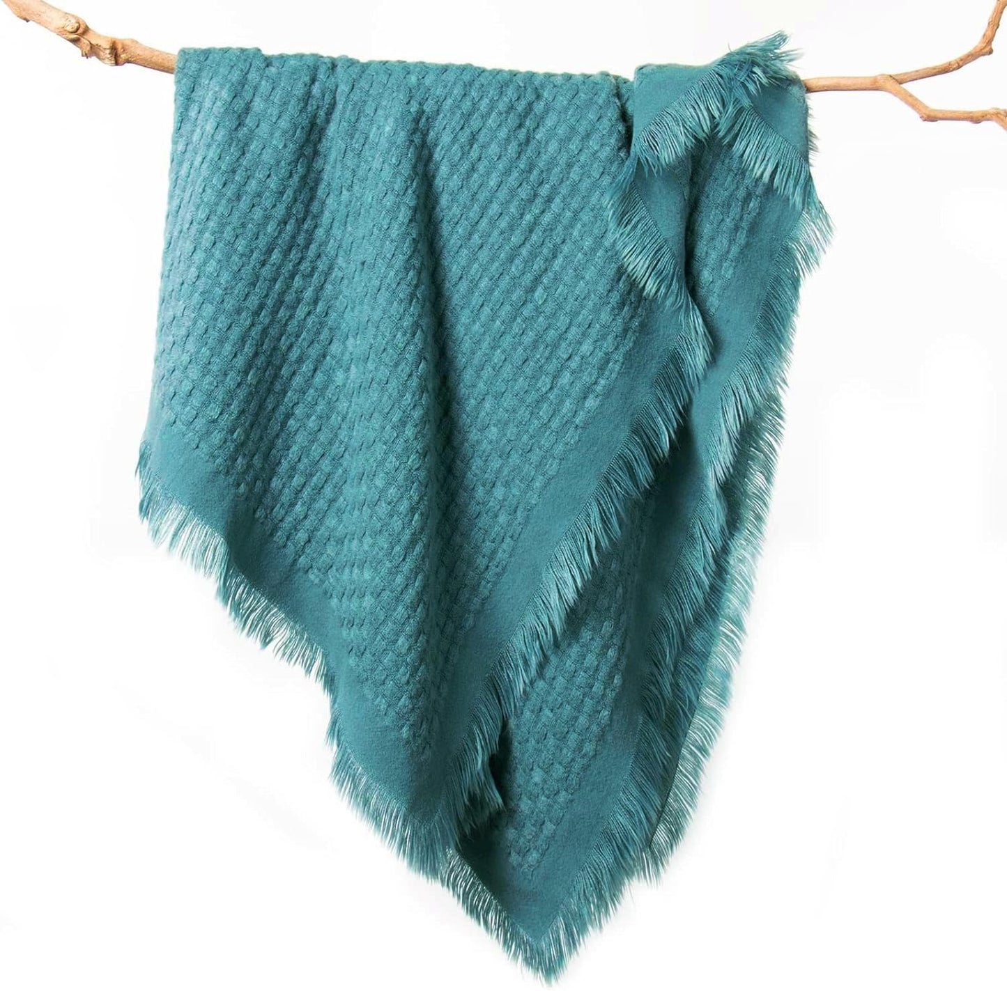 lifein Fall Throw Blanket for Couch, Soft Boho Knitted Teal Waffle Throw, Lightweight Blanket for Autumn Home Decor