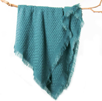 lifein Fall Throw Blanket for Couch, Soft Boho Knitted Teal Waffle Throw, Lightweight Blanket for Autumn Home Decor