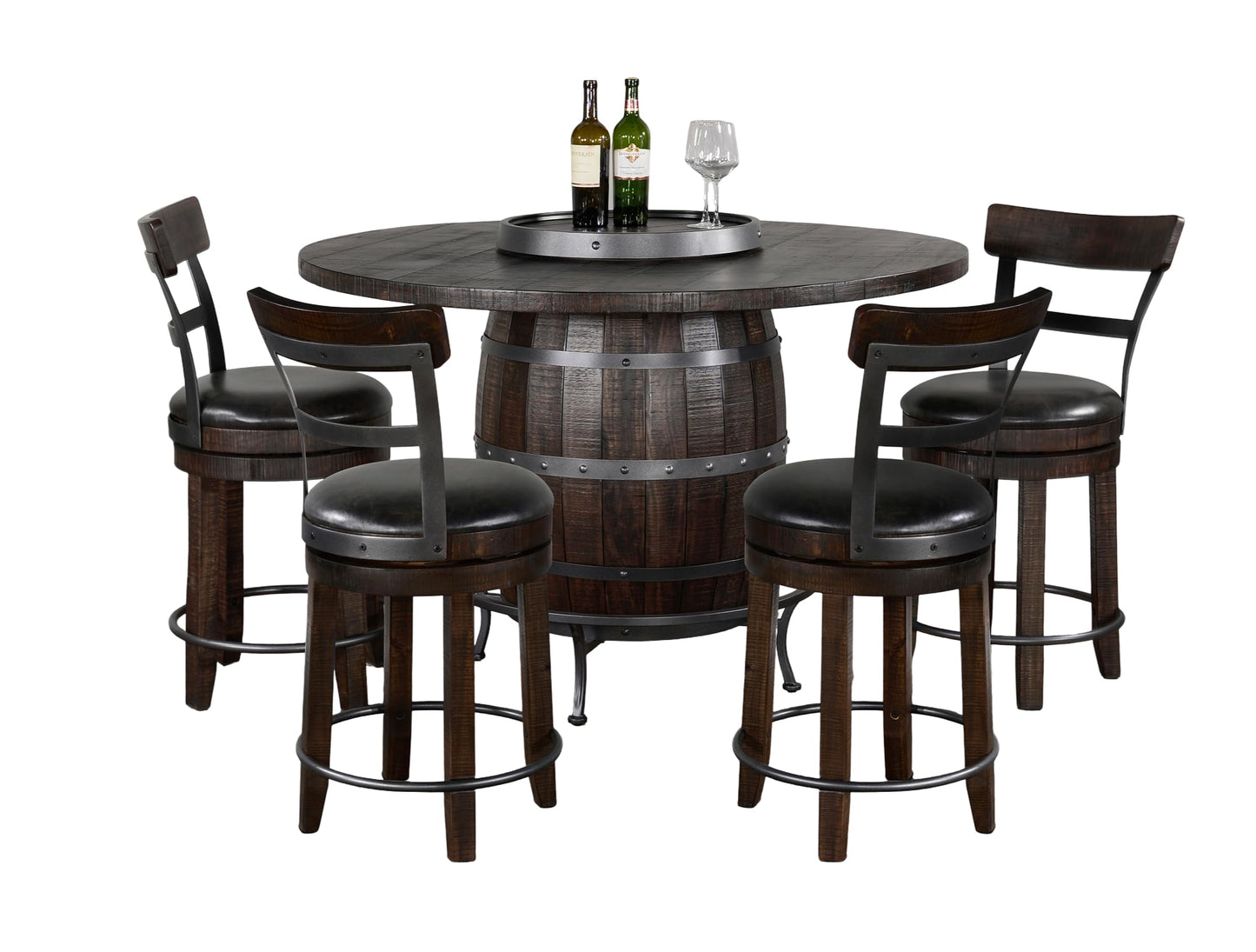 Sunny Designs Round Pub Table with Wine Barrel Set