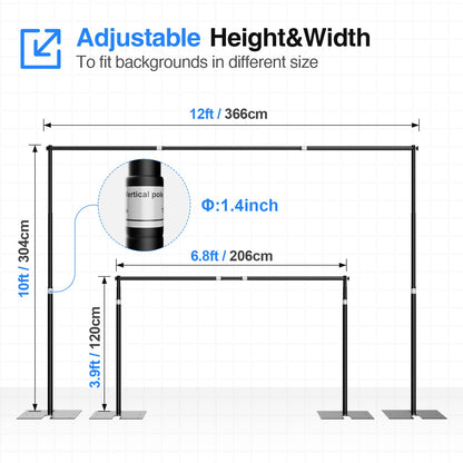 EMART Heavy Duty Backdrop Stand for Parties, 10x12 ft Pipe and Drape Adjustable Back Drop Stand Kit with Flat Base, Sturdy Photo Background Frame DIY Pole for Flower Wall Wedding Curtain
