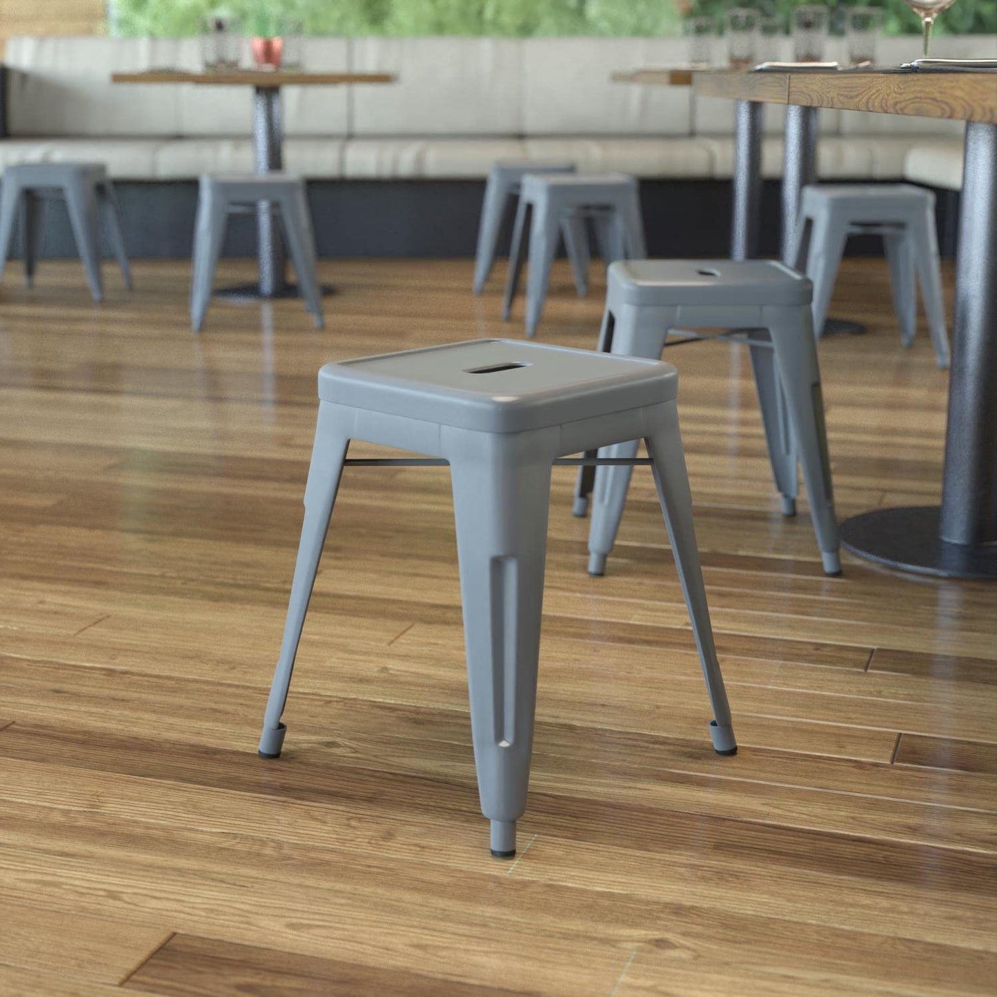 Flash Furniture Metal Dining Table Height Stool - Backless Silver Kai Commercial Grade Stool - 18 Inch Stackable Dining Chair - Set of 4