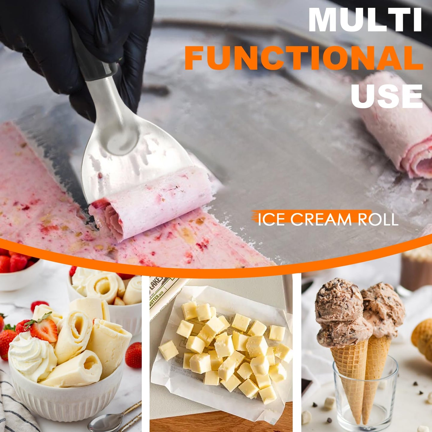 KAYCROWN 2 Pack Ice Cream Spade, Stainless Steel Ice Cream Spade Scoop with Non-Slip Handle for Hard or Creamy Ice Cream, Flat Ice Cream Paddle - Heavy Duty Strong, Durable Bend Proof, Dishwasher safe