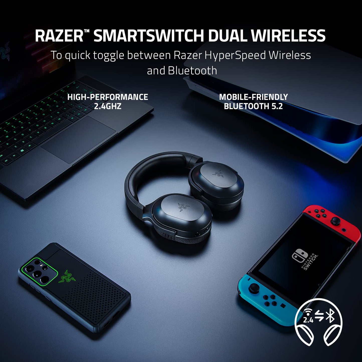 Razer Barracuda X Wireless Gaming & Mobile Headset (PC, PlayStation, Switch 2, Android, iOS): 2.4GHz Wireless + Bluetooth - Lightweight - 40mm Drivers - Detachable Mic - 50 Hr Battery - Black
