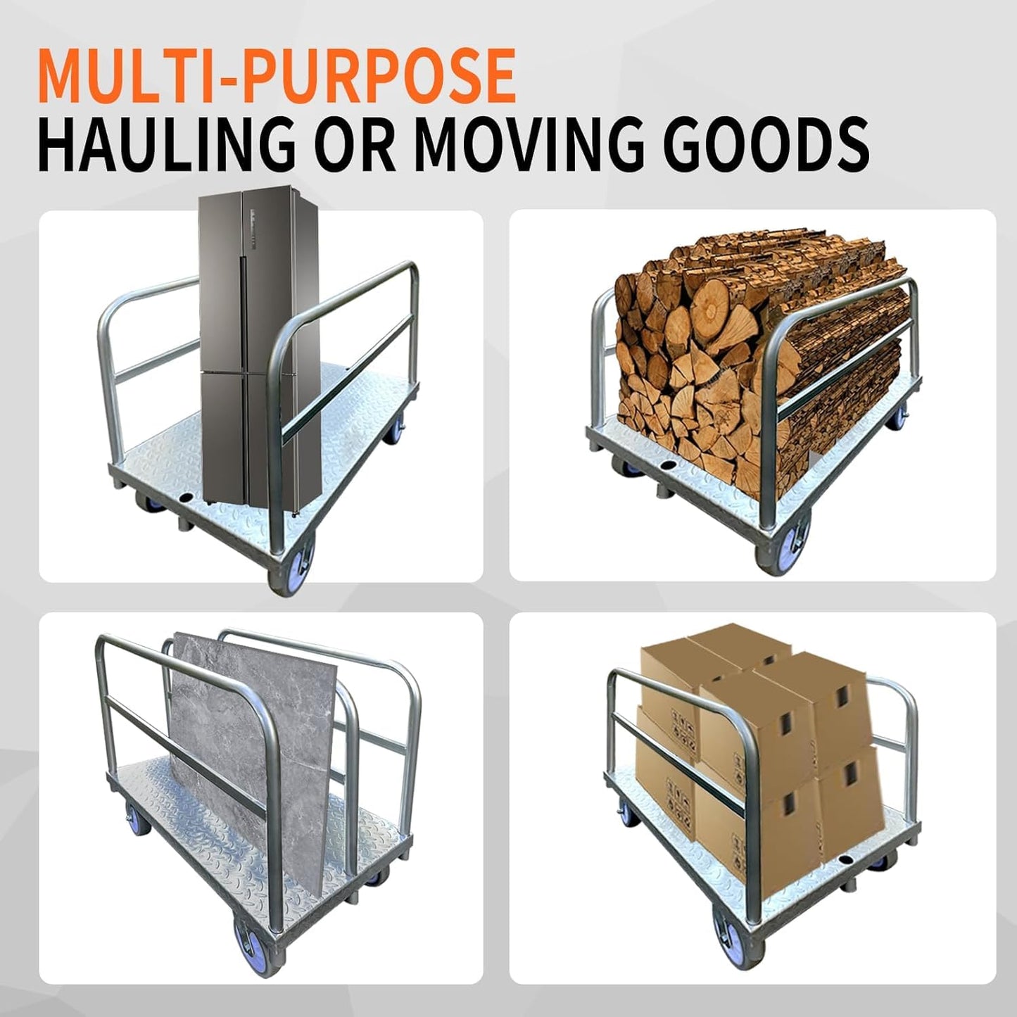 Heavy Duty Lumber Drywall Dolly, Steel Panel Truck Cart Platform Truck, 6" Swivel Brake Casters, 3 Side Handrails, Hold up to 2000lbs (39" x 24")